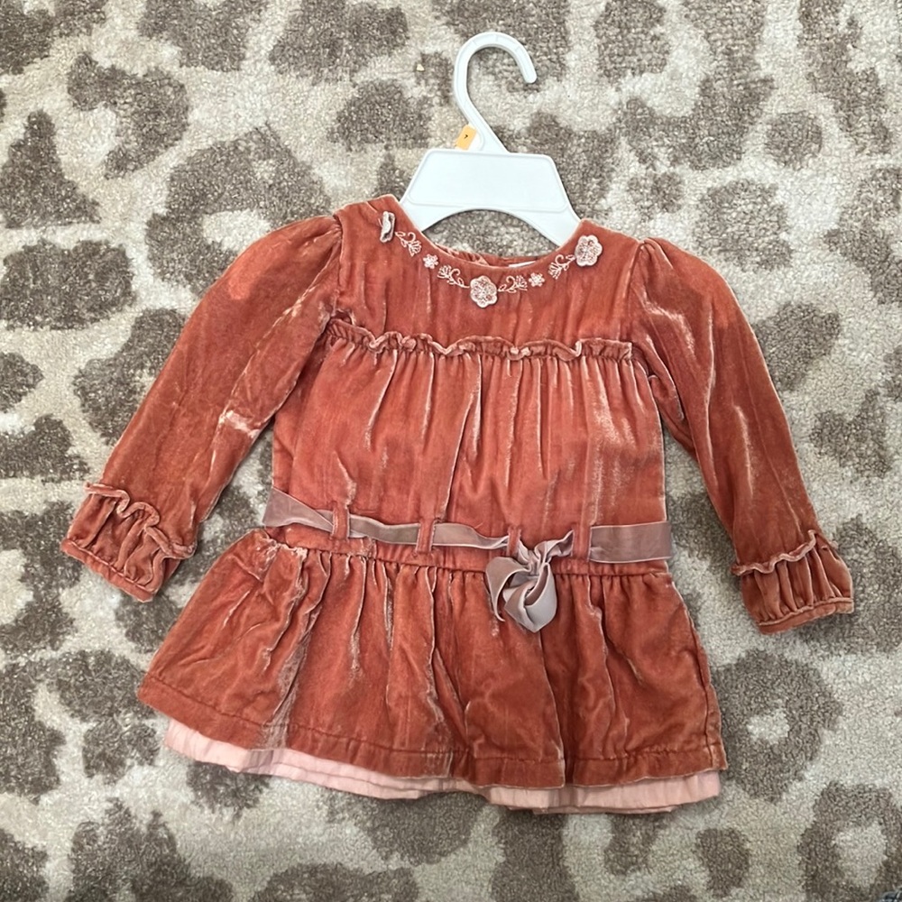 24 Month Old, Pink Velvet Dress with Bloomers and Hat